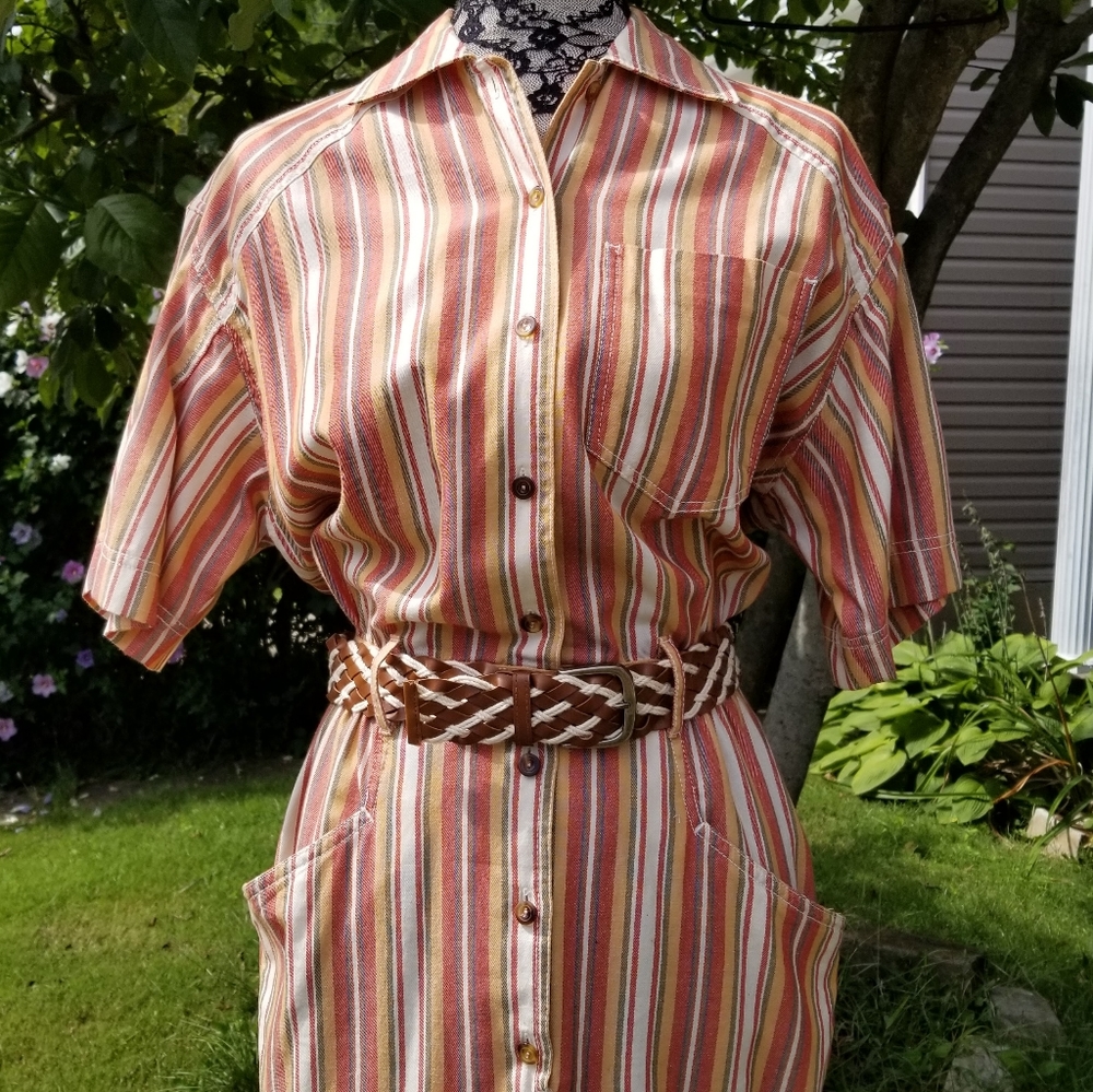 80s Liz Claiborne Thick Cotton Button Down Dress (Size Adjustment In Description